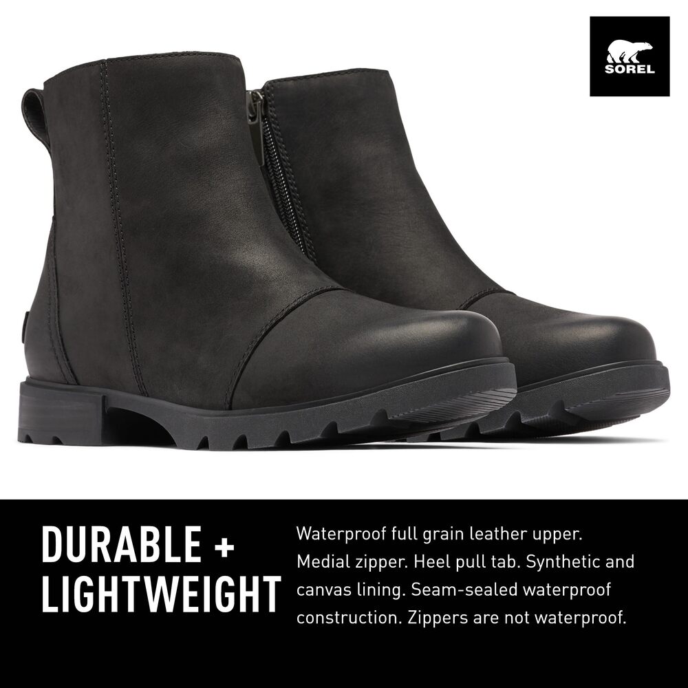SOREL WOMEN'S EMELIE LLL ZIP WATERPROOF BOOT - BLACK, BLACK - 9.5 - Picture 2 of 5